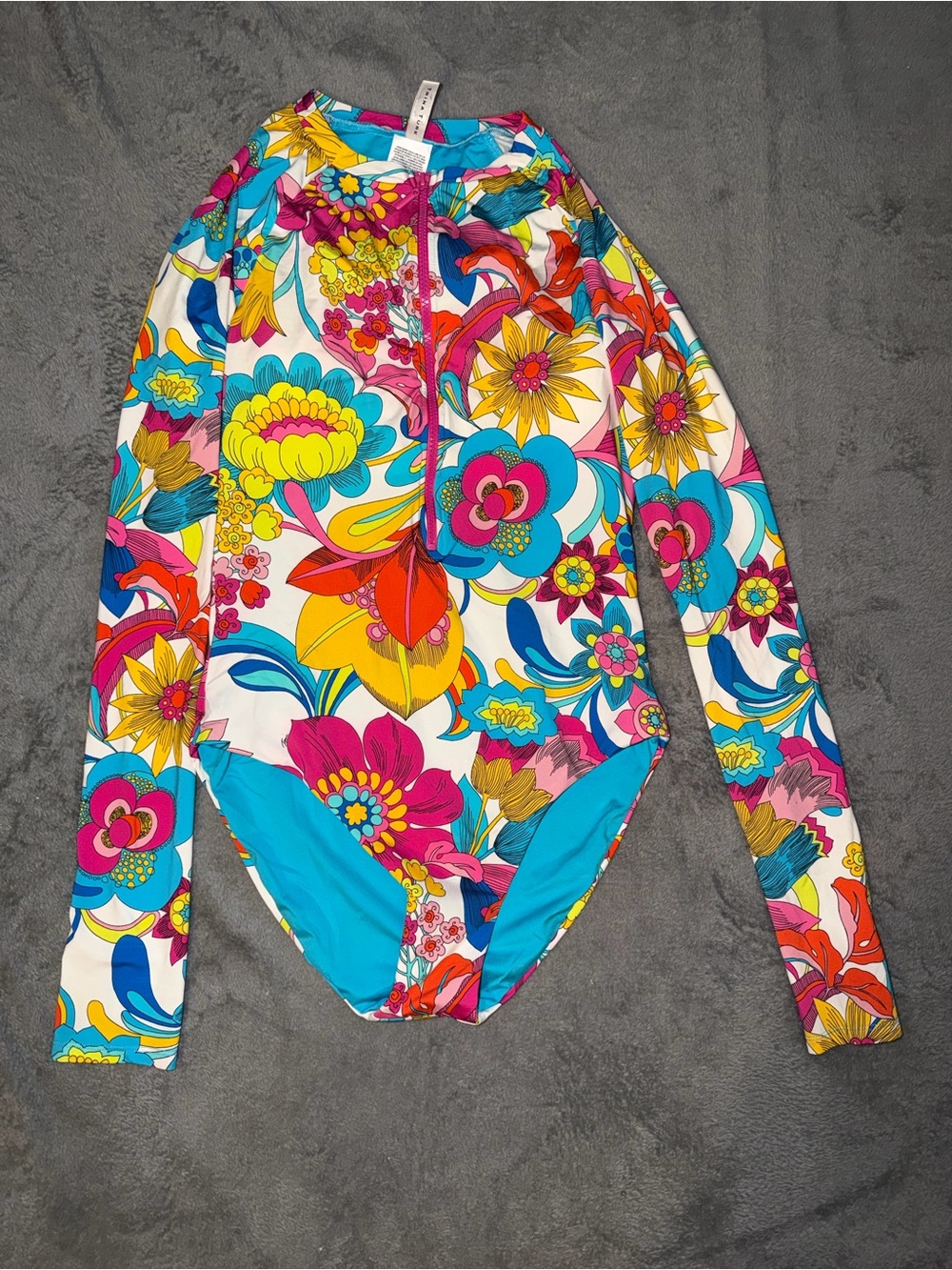 Trina Turk Swimsuit Size Large 3/4 Zip Up One Piece Floral Long Sleeve